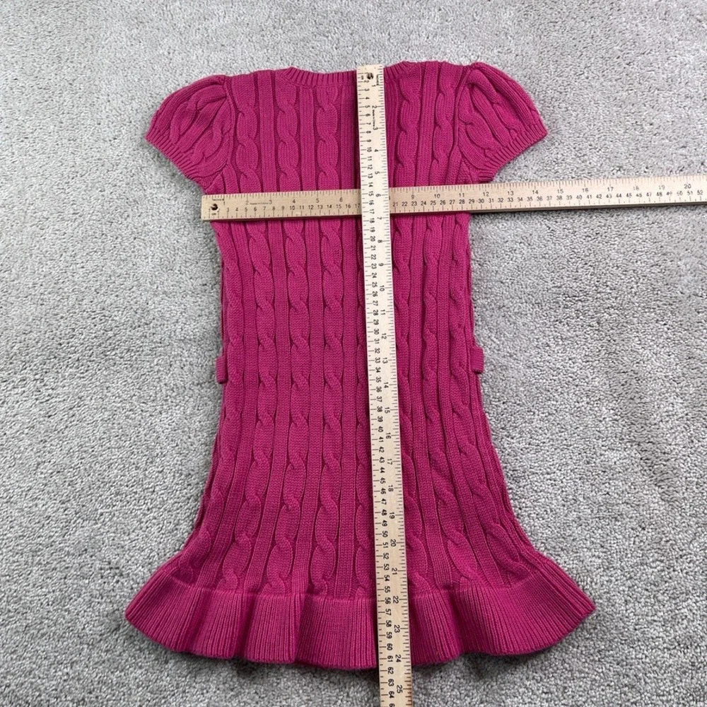NEW Ralph Lauren Dress Girls Size 6 Pink Cable Knit Short Sleeve Ruffle Hem Prep